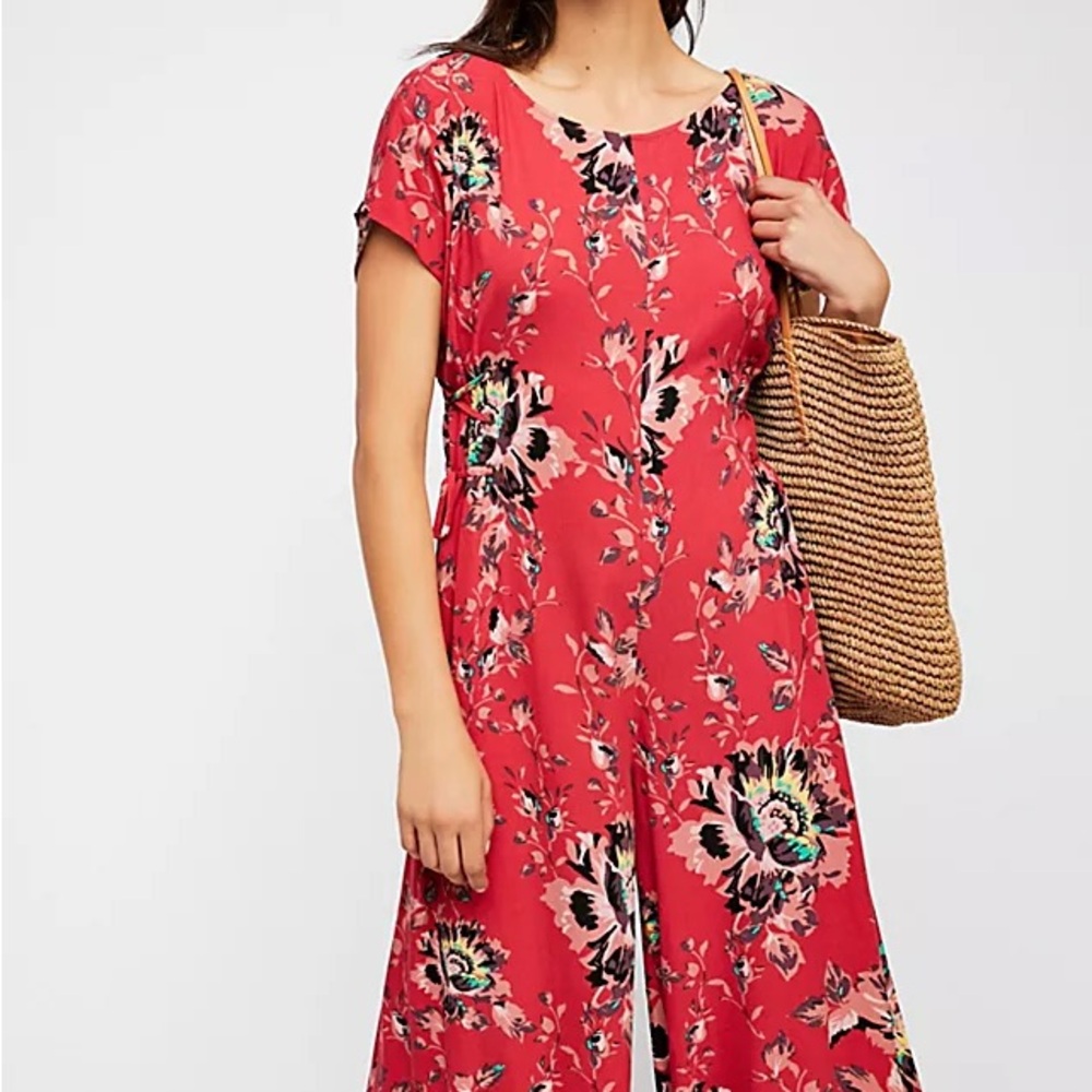 Free People Red Floral Jumpsuit